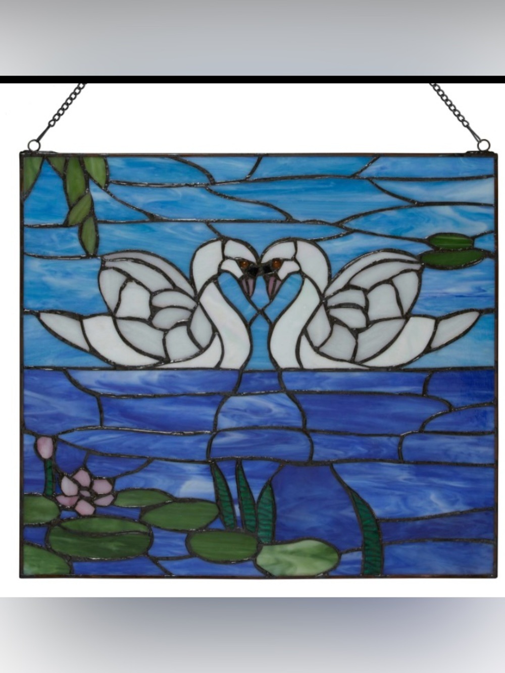 Stained Glass Swan Window Panel - Blue and White